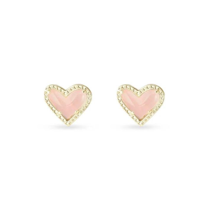 Ari Heart Gold Rose Quartz Stud Earrings