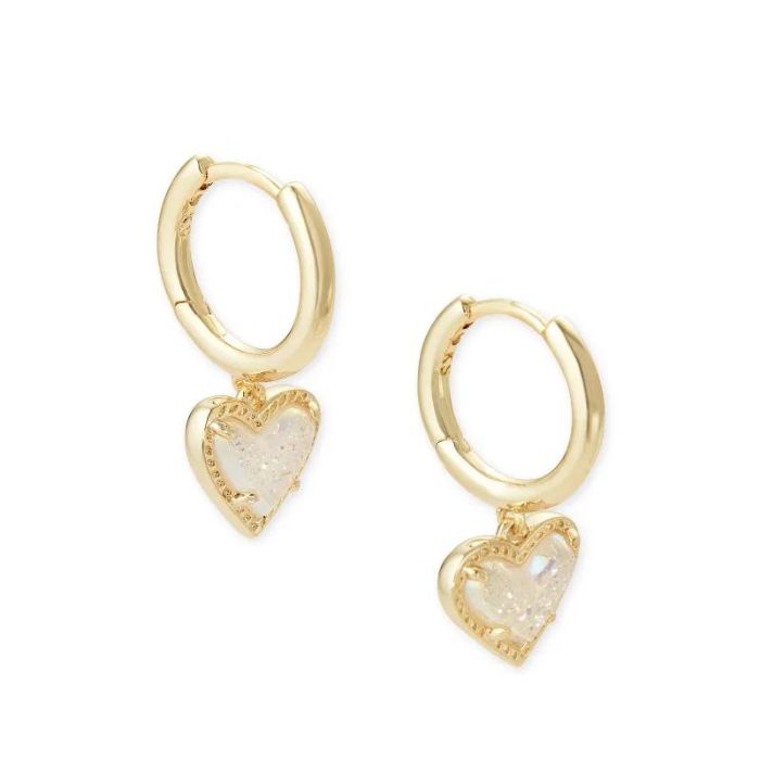 Ari Heart Gold Iridescent Drusy Huggie Earrings